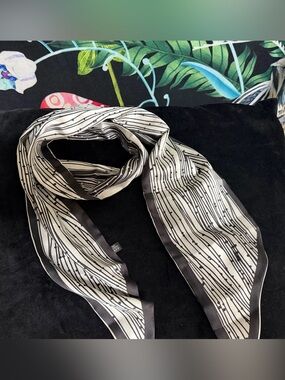 100% silk Black & Cream Striped Scarf, head wrap, ribbon, stole